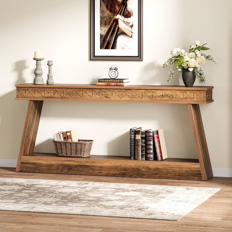 70.8-Inch Extra Long Console Table with Storage Shelf, 2-Tier Farmhouse Entryway Table - 70.87" L x 11.81" W x 31.5" H