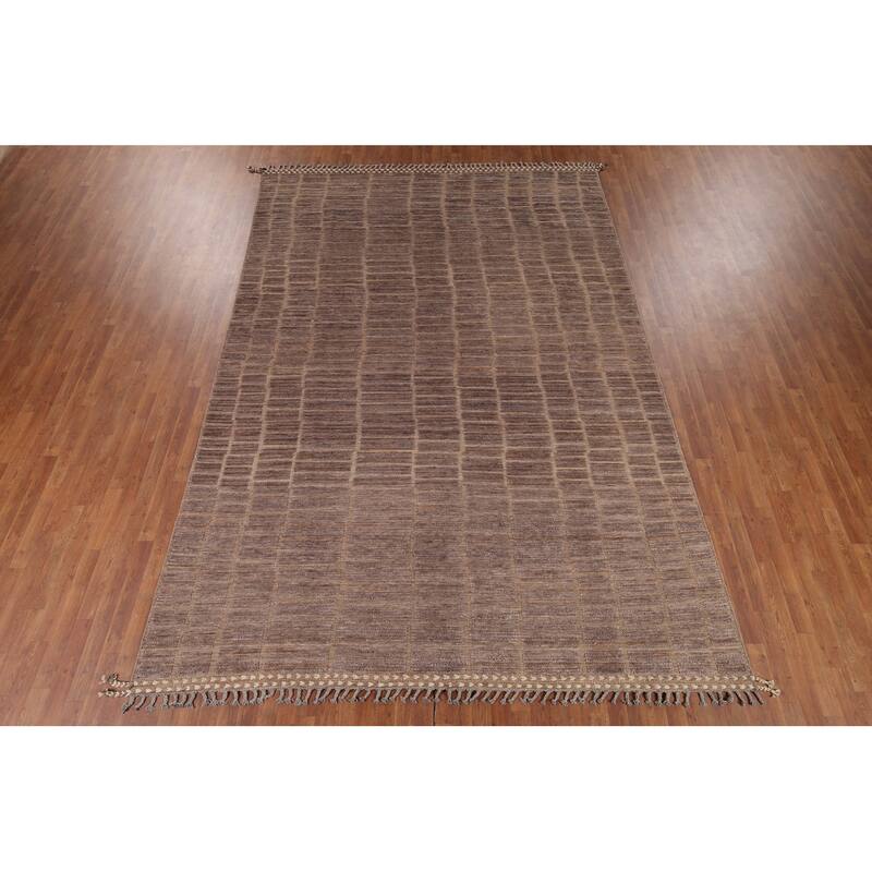 Hand Knotted Oriental 100% Wool Carpet Modern All-Over Brown Moroccan Area Rug - 13' 1'' X 8' 9''