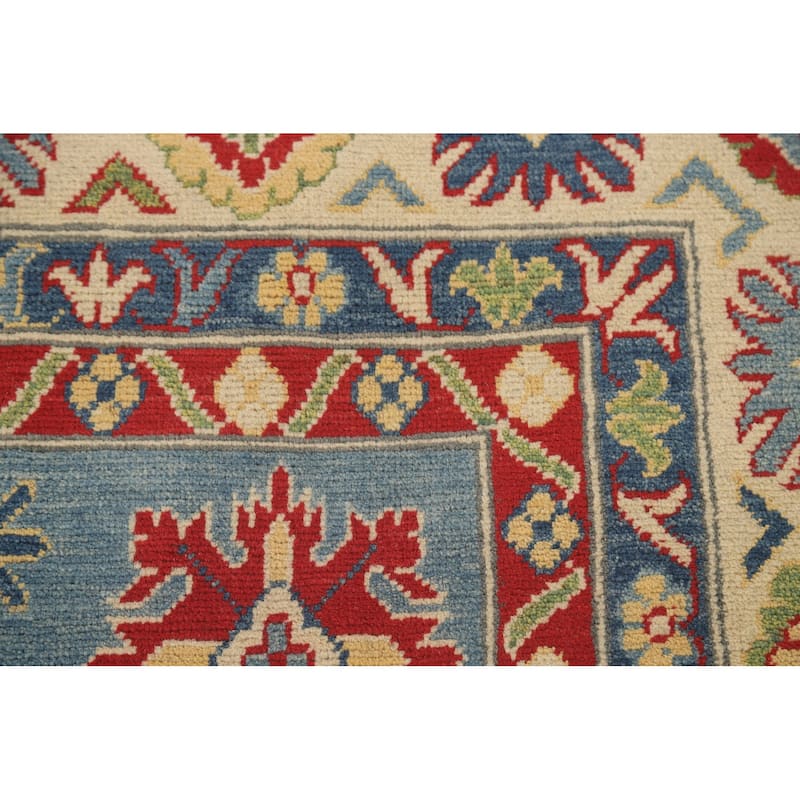 Blue Traditional / Geometric Kazak Area Rug Handmade Wool Carpet - 5'11" x 9'5"