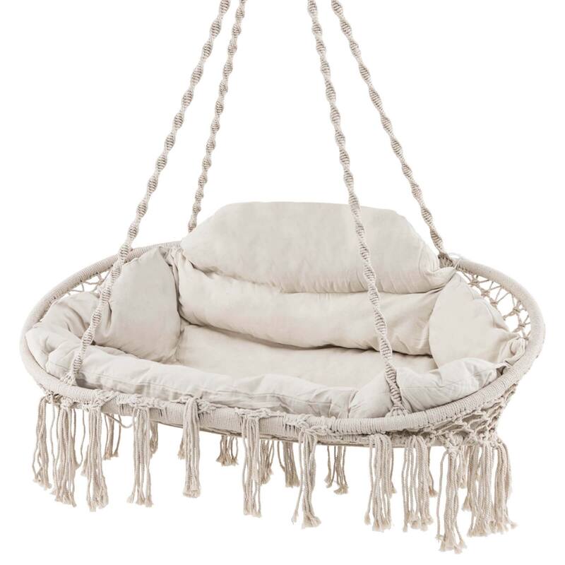 Costway Swing Chair Hand-Woven Rope Hanging Chair with Thick Cushion & - See Details