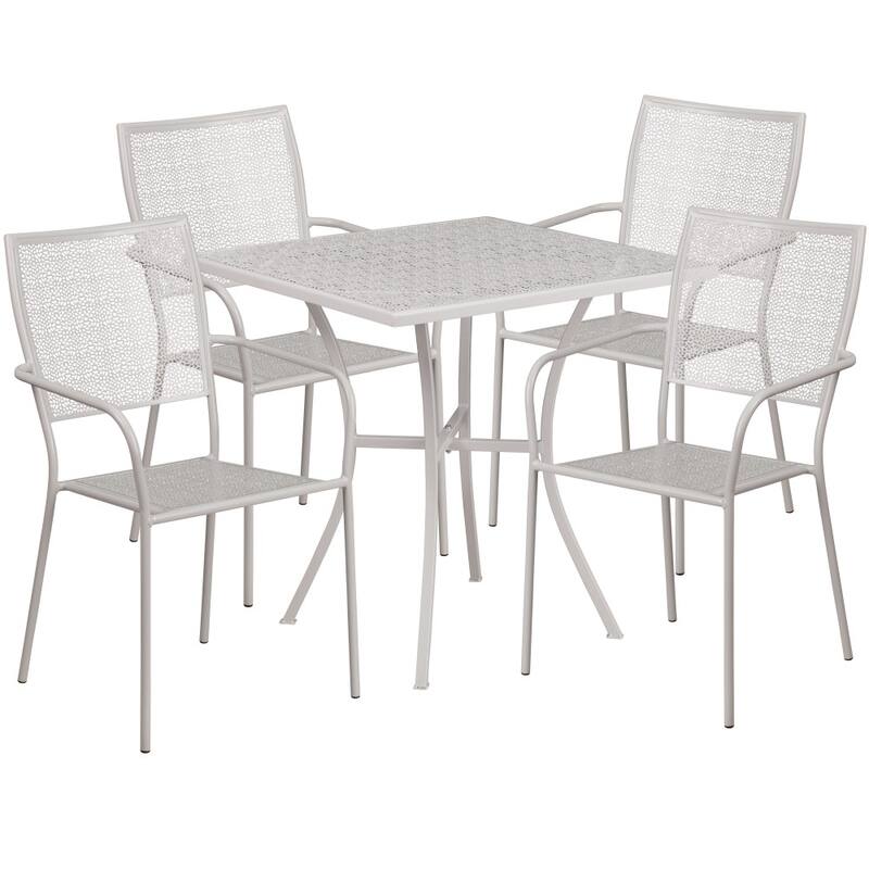 28'' Square Indoor-Outdoor Steel Patio Table Set with 4 Square Back Chairs