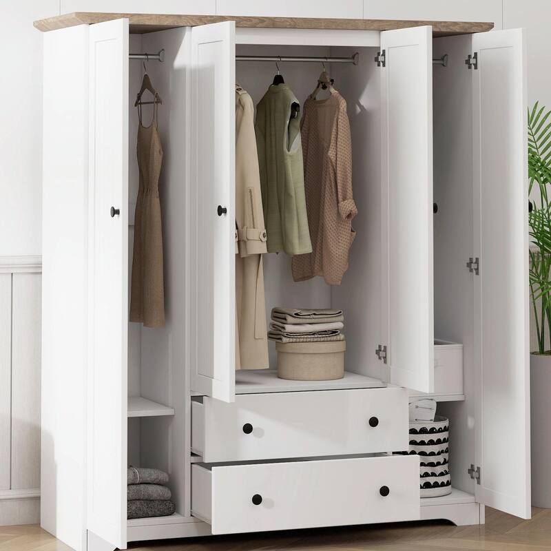 Freestanding Wardrobe - 60.6" Wide with Dual Hanging Rods
