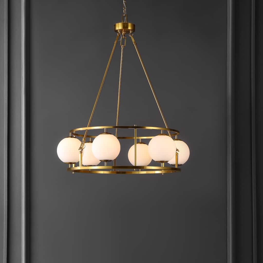 SAFAVIEH Nooria Mid-Century 6-Light Globe Chandelier (LED Bulbs Included) - 30 In. W x 30 In. D x 39.5 In. H - Brass