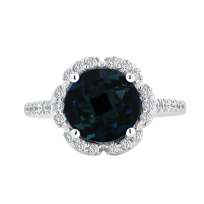 Auriya Vintage 3 1/10ct Fancy London Blue Topaz and Halo Diamond Engagement Ring 3/8ct Fancy 14k Gold