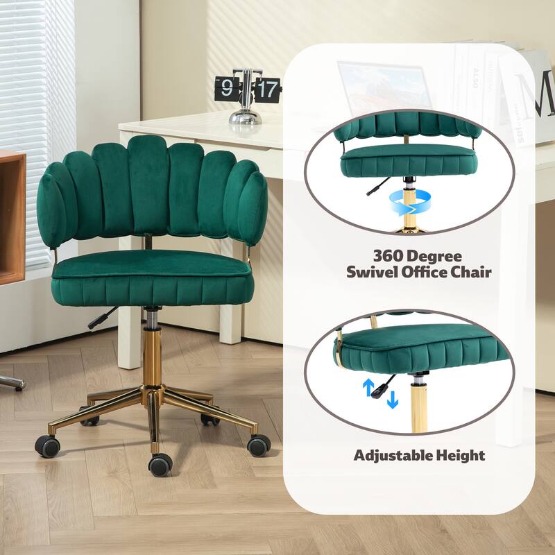 Velvet Home Office Desk Chair Modern Cute Computer Chair with Wheels Swivel Height Adjustable, for Home Office