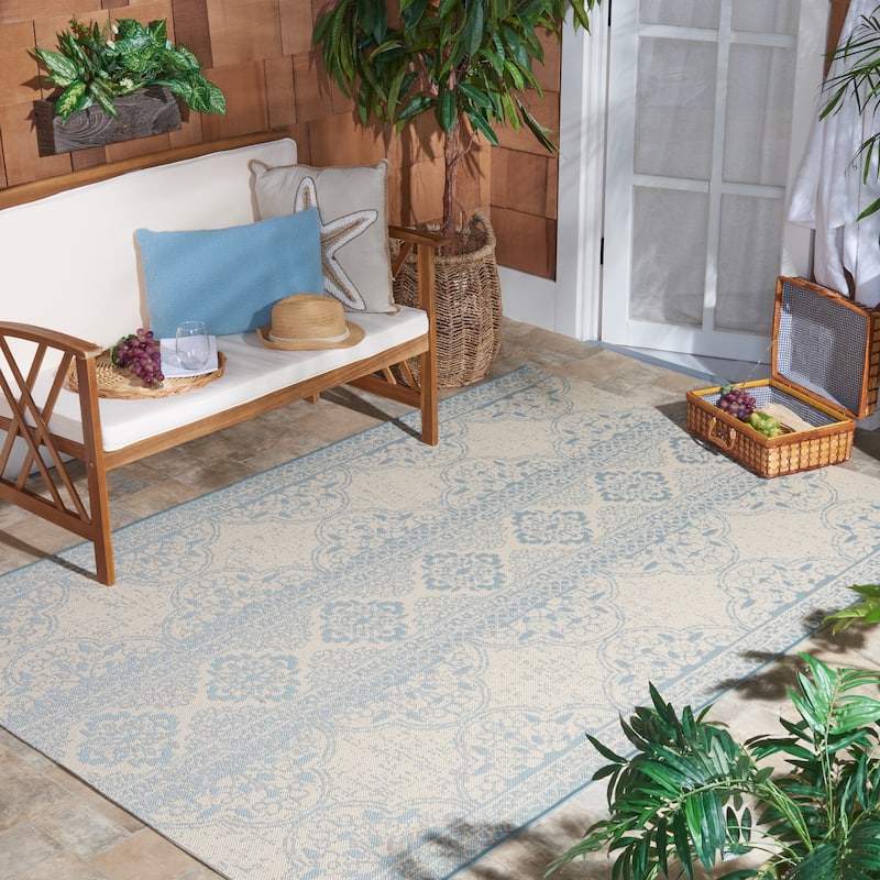 SAFAVIEH Beach House Belina Indoor/ Outdoor Waterproof Patio Backyard Rug - 3' x 5' - Aqua/Cream