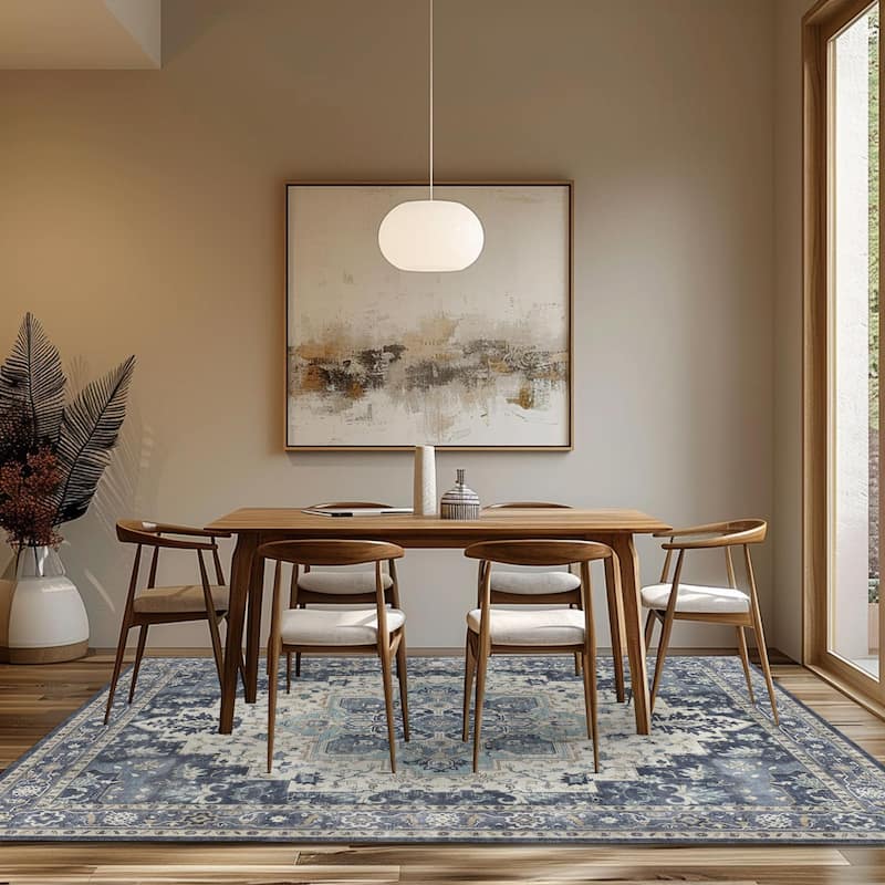 Mcow Floral Faded Low Pile Machine Washable Non-Slip Area Rug