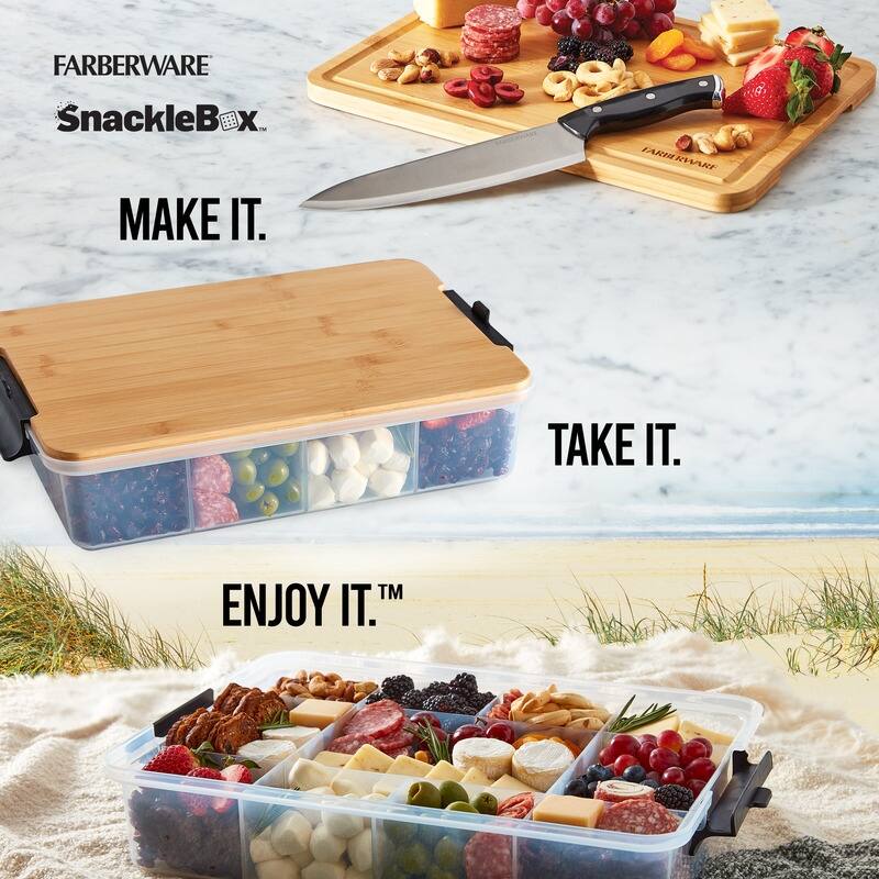 Farberware Snackle Box: 11-Compartment Organizer with Bamboo Lid, 11x16