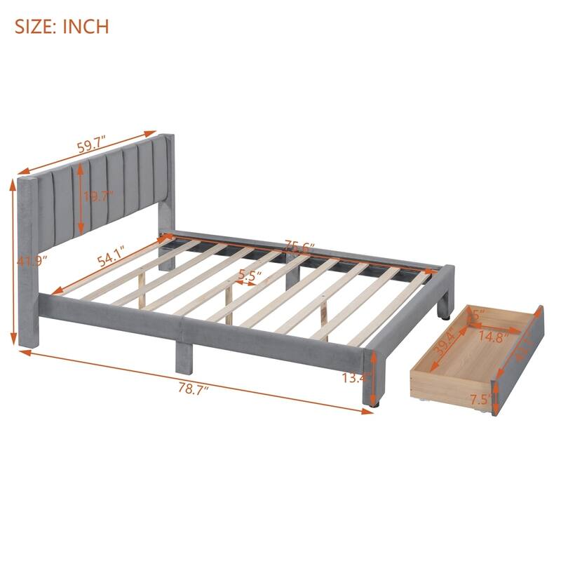 Upholstered Platform Bed with a Big Drawer