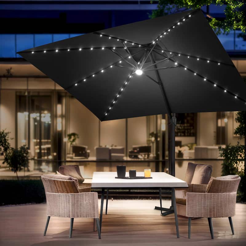 Pellebant 10 x 13FT Outdoor Rectangular Cantilever Patio Umbrella Solar LED Lighted - Black