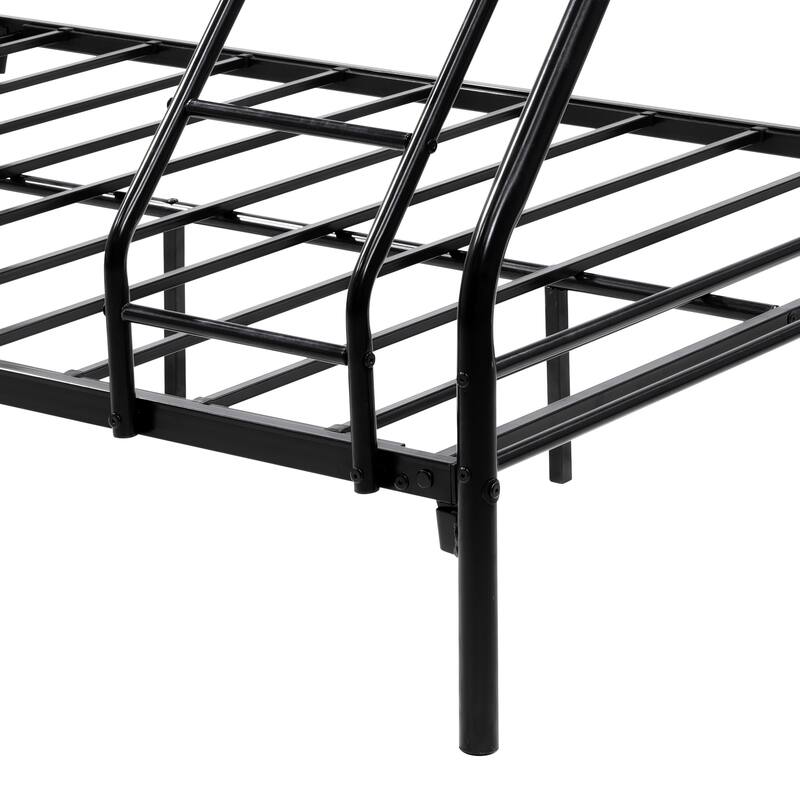 Heavy Duty Twin-Over-Full Metal Bunk Bed with Inclined Ladder, Safety Guardrails & Under-Bed Storage - No Box Spring Needed