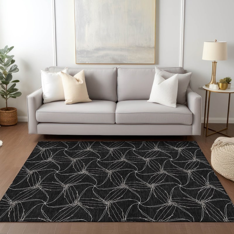 Machine Washable Indoor/ Outdoor Abstract Contemporary Chantille Rug