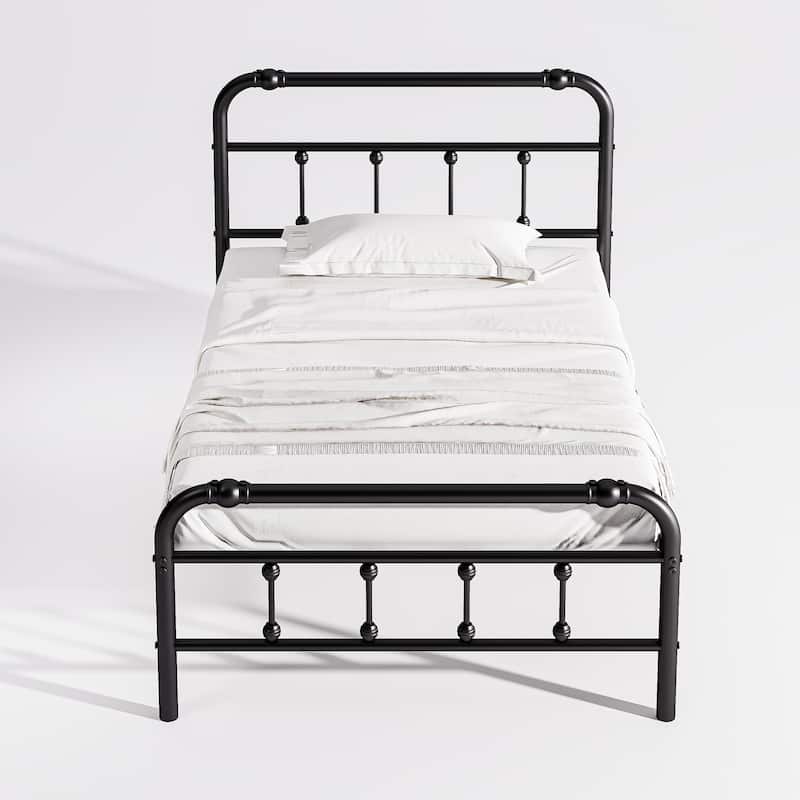 14 Inch Meatl Platform Bed With Headboard And Tailboard For Storage - Twin