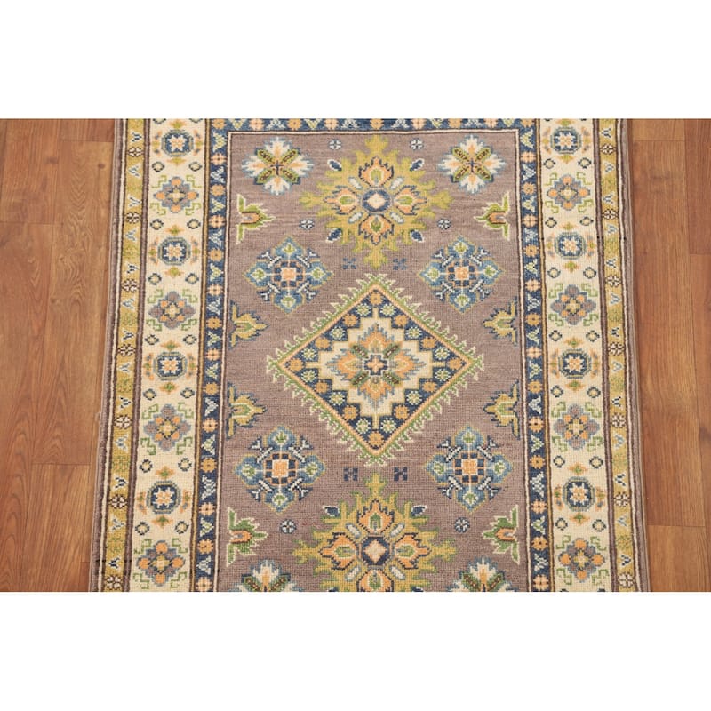 Brown Kazak Oriental Accent Rug Handmade Wool Carpet - 2'8" x 4'0"