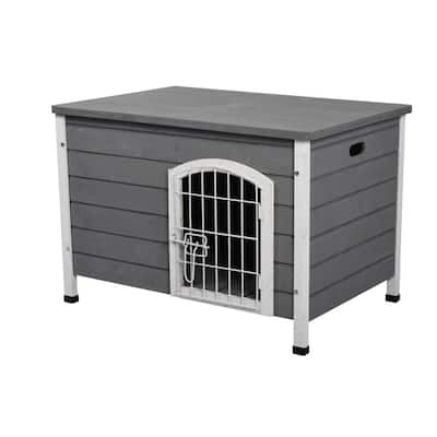 PawHut 21'' Wooden Decorative Dog Cage Kennel Wire Door with Lock Small Animal House with Openable Top Removable Bottom Gray