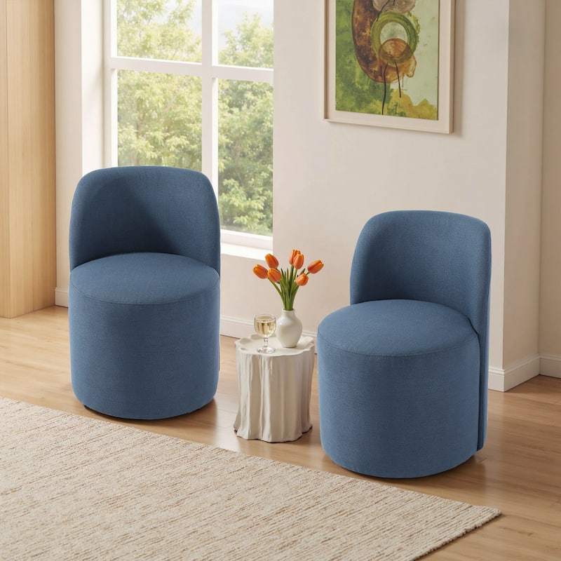 Modern Linen Upholstery Dining Chair Barrel Chair - LINEN - NAVY 2SET