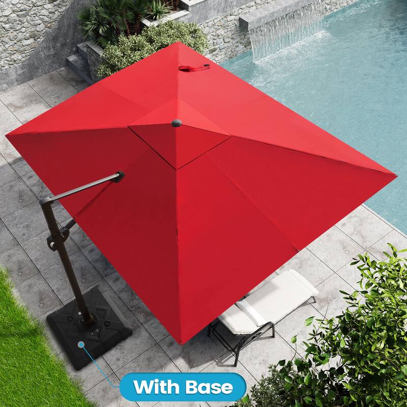 9 FT x 10.5 FT Outdoor Patio Umbrella Cantilever-Offset Umbrella with Base