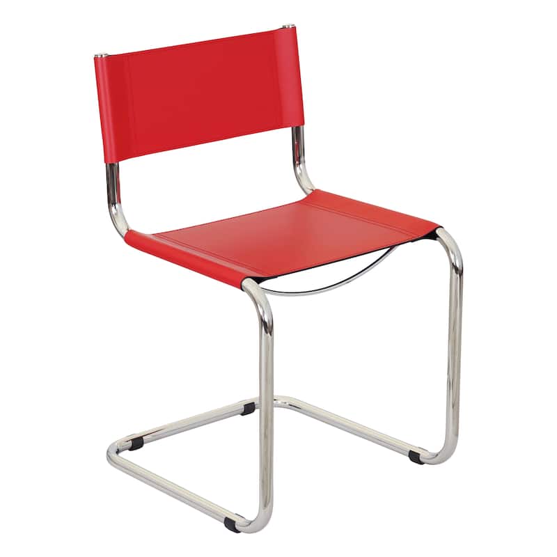 Breuer Chair Company Mart Stam Cantilever Side Chair w/ Chrome Frame (Various Bonded Leather Colors) - Red