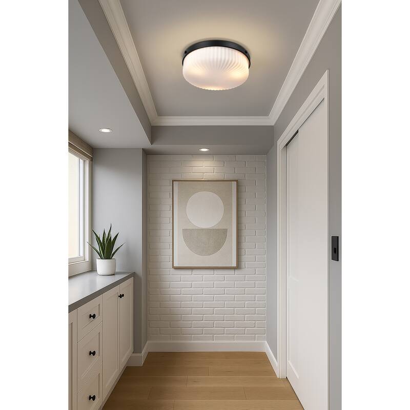 Solara Flush Mount Matte Black Finish Frosted Ribbed Glass - Matte Black