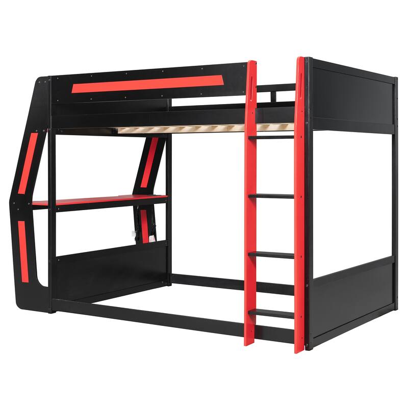Roomfitters Full Size Gaming Bunk Bed with Oversized RGB Desk and USB Ports, Esports Loft