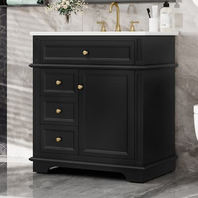30" Bathroom Vanity with Sink, Three Drawers, Door Shelf, Soft Closing Door