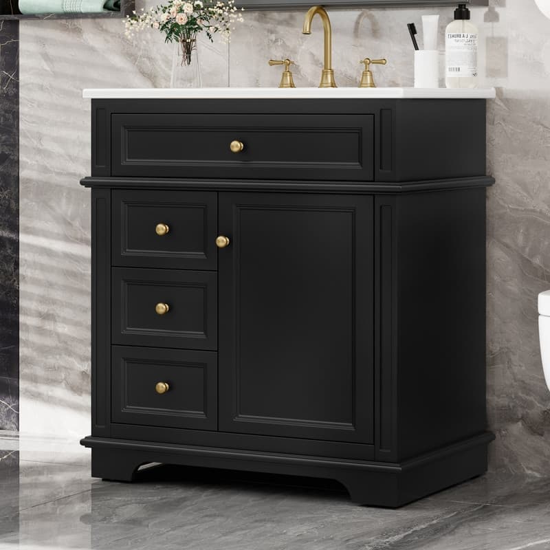 30" Bathroom Vanity with Sink, Three Drawers, Door Shelf, Soft Closing Door