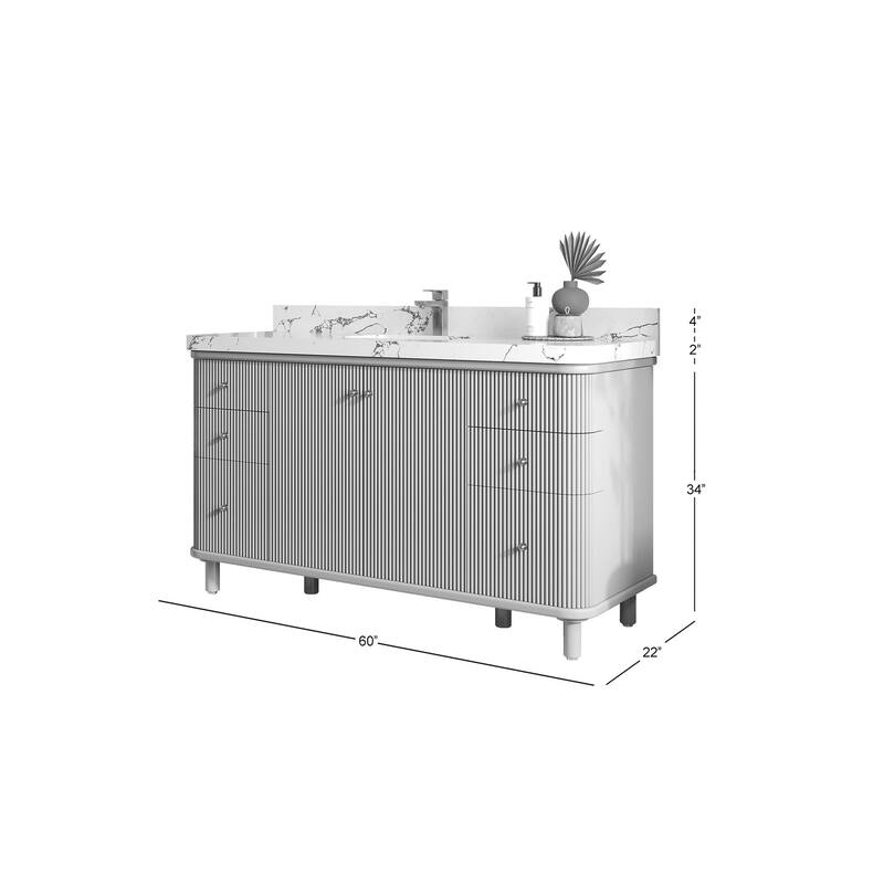 Willow Collections 60 in. W x 22 in. D Reeded Miami Single Bowl Sink Bathroom Vanity with Countertop