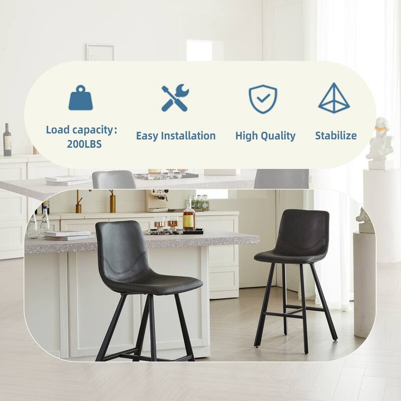 Rossetta 2-Piece Versatile Modern Style PU Bar Stool Set with Ergonomic Backrest and Reinforced Integrated Cross-Bar Footrest