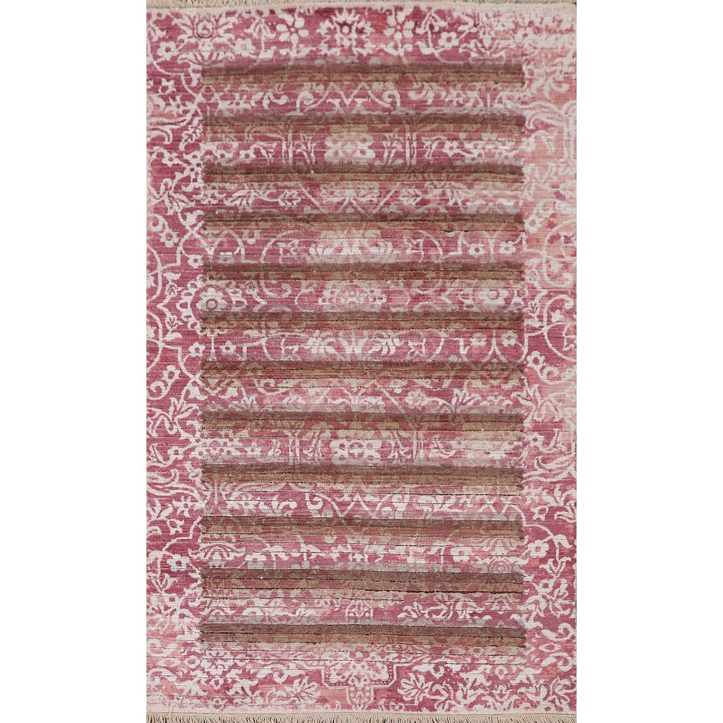 Striped / Abstract Accent Rug Hand-Knotted Modern Wool Carpet - 2'8"x 4'10"