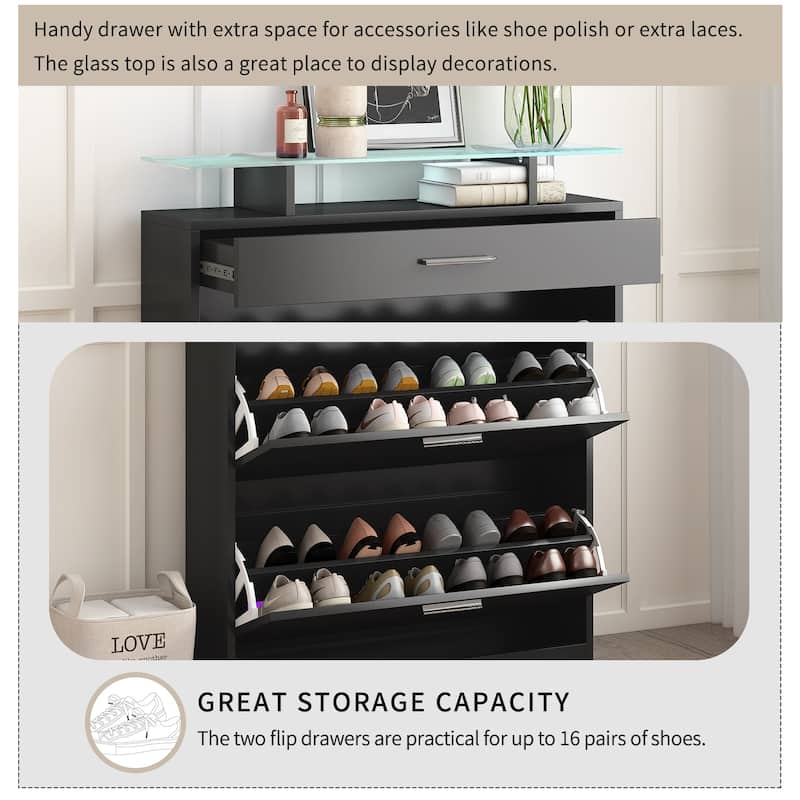 Modern Shoe Storage Cabinet with Adjustable Shelves and Flip Drawers for Hallway