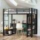 preview thumbnail 2 of 9, Black Full Size Space-Saving Bed with Open Wardrobe, Desk and Shleves