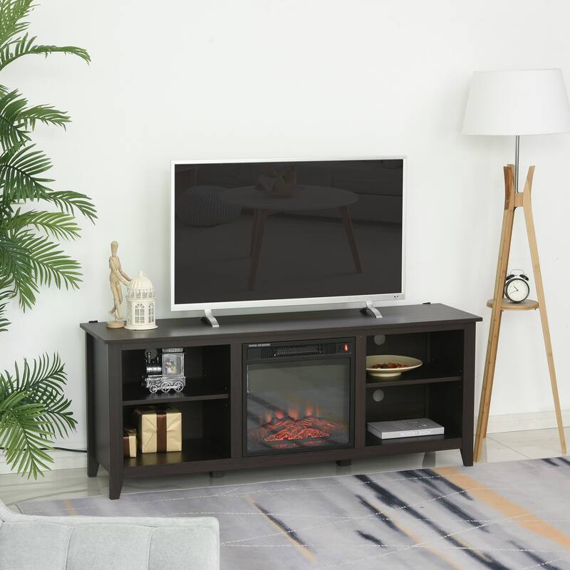 HOMCOM 2-IN-1 Design TV Stand and Electric Fireplace with 4 Cable Management, LED Flame, Fits for 65'' TV