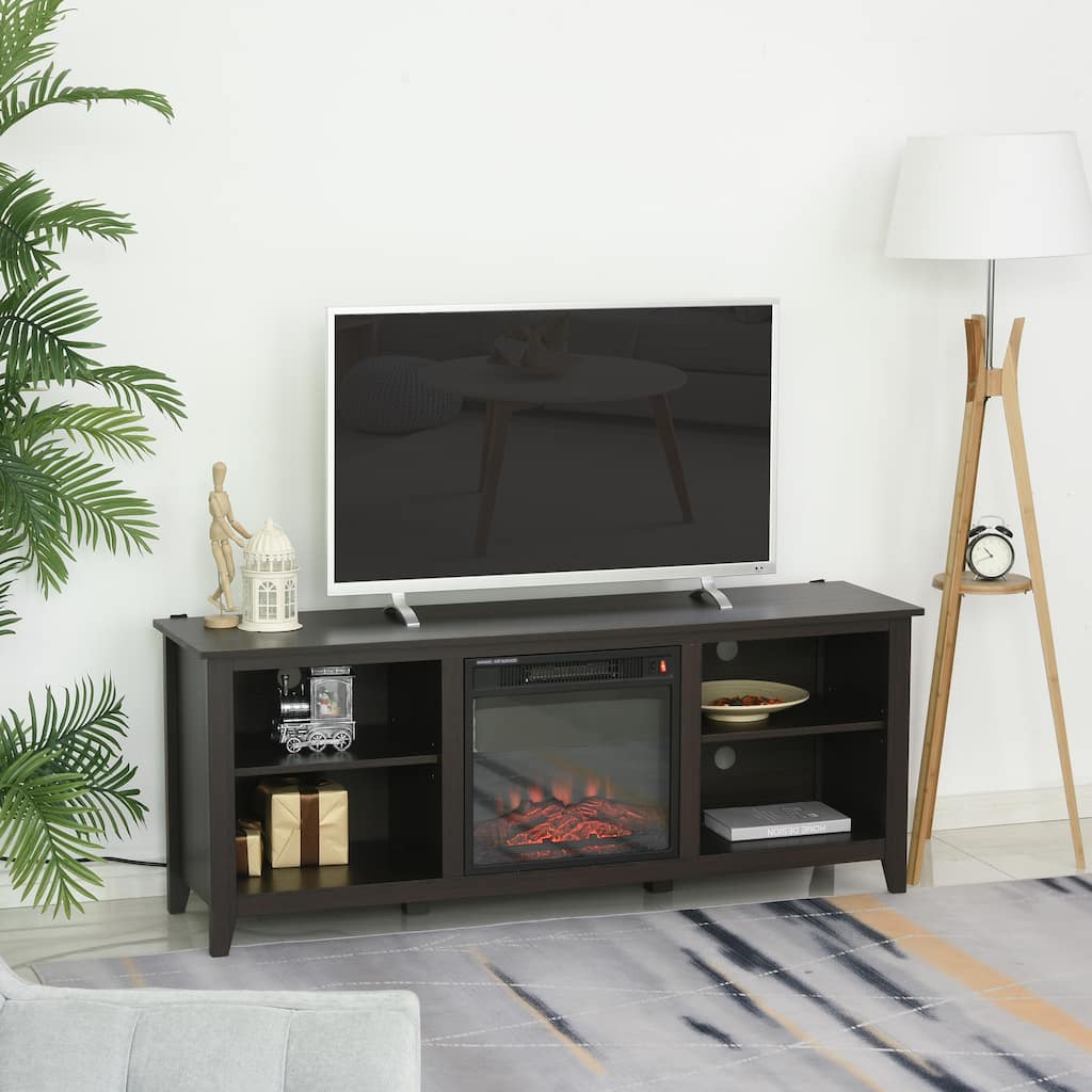 HOMCOM 2-IN-1 Design TV Stand and Electric Fireplace with 4 Cable Management, LED Flame, Fits for 65'' TV