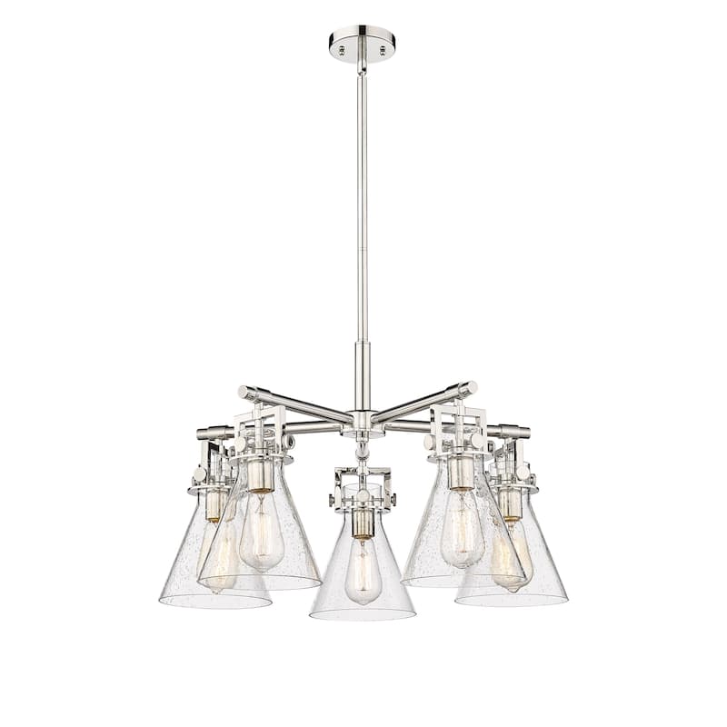 Innovations Lighting Newton Cone - 5 Light 7" Stem Hung Chandelier - Polished Nickel/Seedy