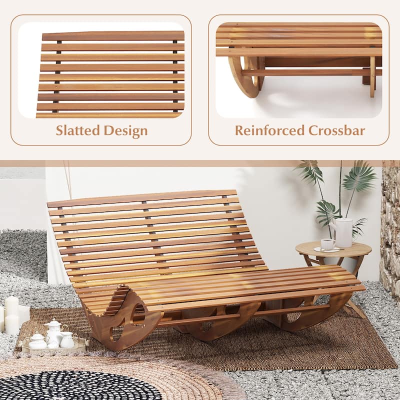 Gymax 2PCS Outdoor Double Chaise Lounge for 2 w/ High Back Slatted
