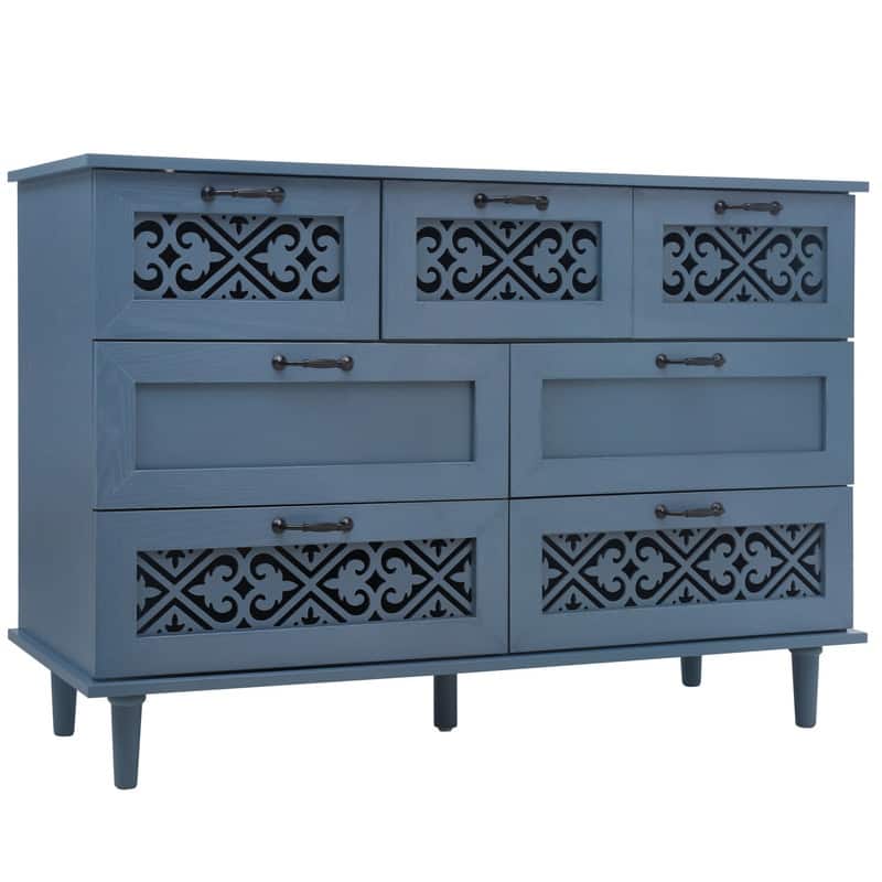 American Style Wood Sideboard Buffet Cabinet with 7 Storage Drawers