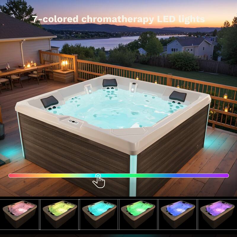 Patiowell 4-Person 41 Jets Hot Tub with Digital Control System-The Fresh Water System and LED Lighting-Intelligent