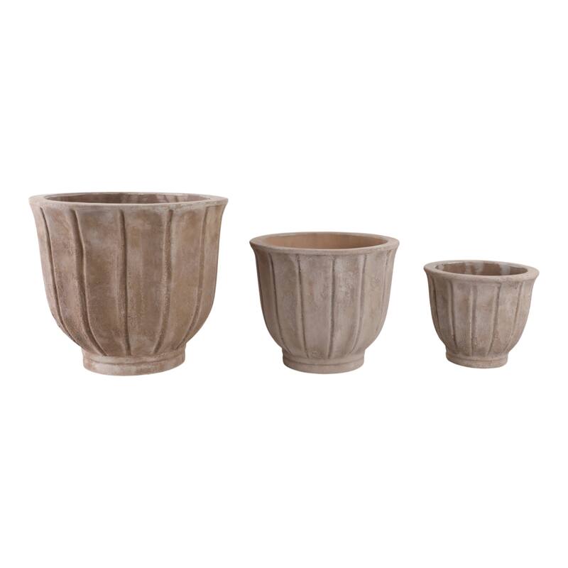 Fluted Ceramic Flower Pots and Planters - Set of 3, 15", 12", 9" - 15.0"