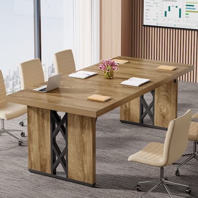 6 ft Long Rectangle Conference Table with Strong Wood Metal Legs