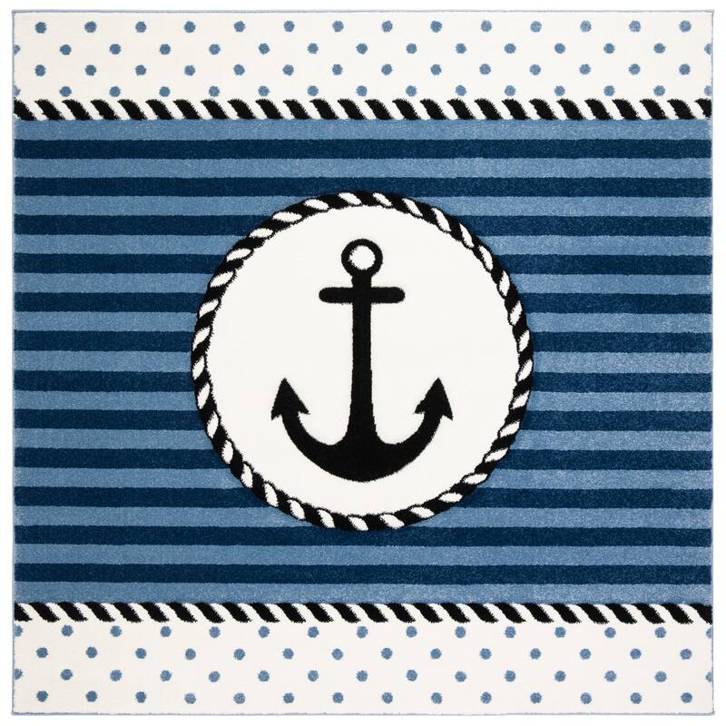 SAFAVIEH Carousel Kids Sybill Nautical Anchor Rug - 3' Square - Navy/Ivory