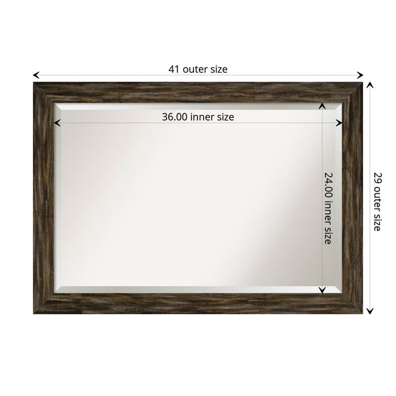 Beveled Wood Wall Mirror - Fencepost Brown Narrow Frame - Outer Size: 41 x 29 in