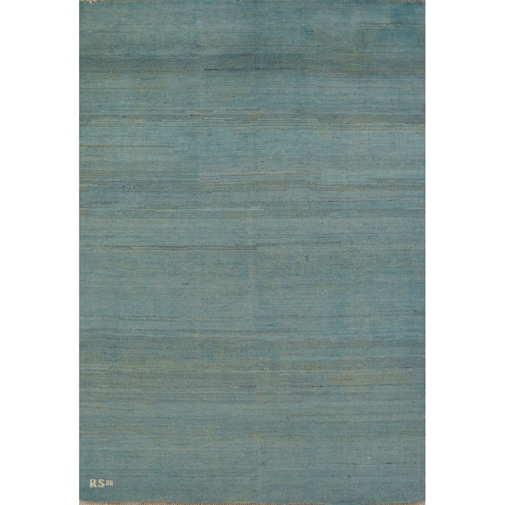Striped Blue Modern Gabbeh Oriental Area Rug Handmade Wool Carpet - 4'4" x 5'11"