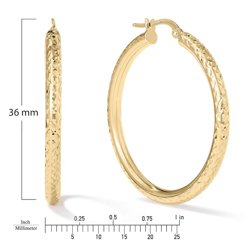 Clover 14K Yellow Gold Diamond-Cut Round Hoop Earrings 3mm (16mm-36mm)