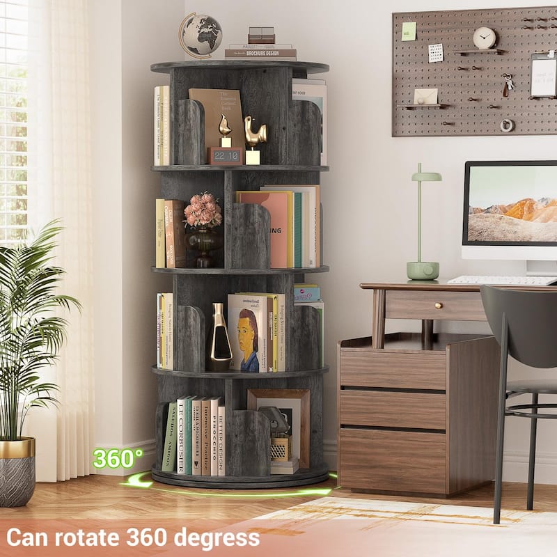 4/5 Tiers Round Rotating Bookcase, Revolving Floor Standing Bookshelf Corner Organizer Display - Gray-4T