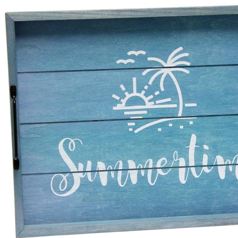 HomeRoots 16" Blue And White Summer Time Serving Tray With Handles - 15.50 in. x 2.25 in. x 12.00 in.