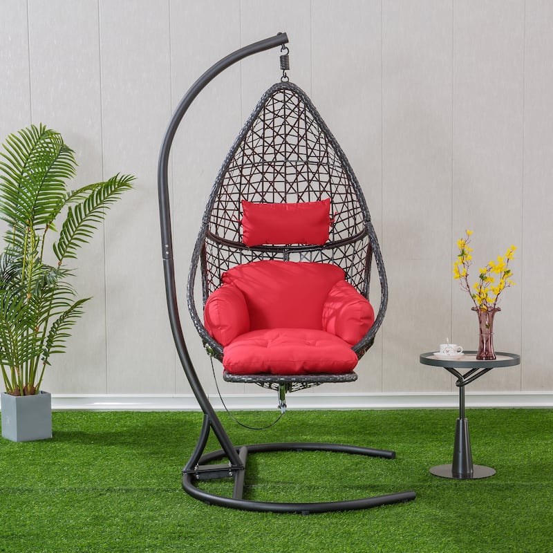 Outdoor Patio Pe Rattan Swing Chair with Stand and Leg Rest For Balcony