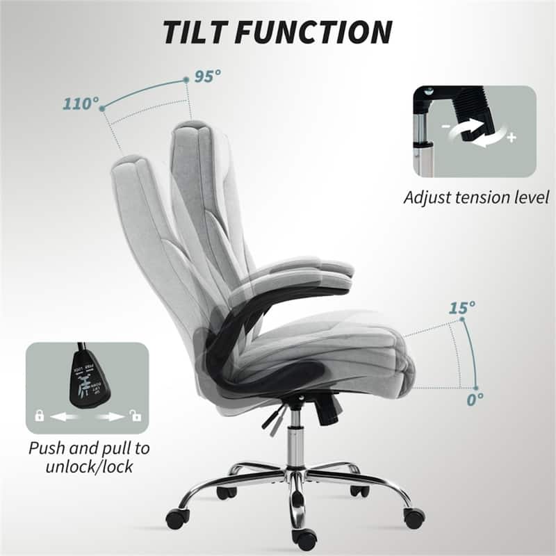 Comfortable Adjustable Height Velvet Desk Chair with Tilt Recline and Swivel Seat Steel Base - 27.6" W x 27.6" D x 44.9" -48" H