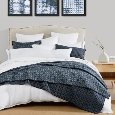 HiEnd Accents Indigo Medallion Design Reversible Quilt Set, 3PC