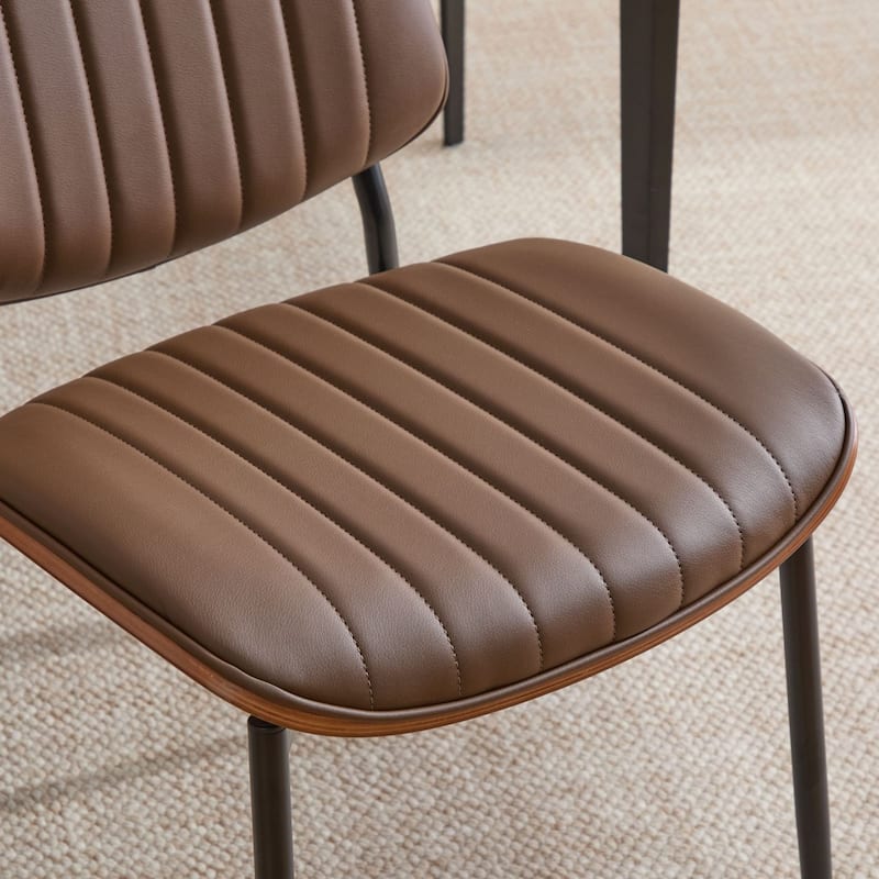 Upholstered Dining Chairs Set of 2, Faux Leather Chair with Walnut Bentwood Back, Kitchen Chairs with Adjustable Foot