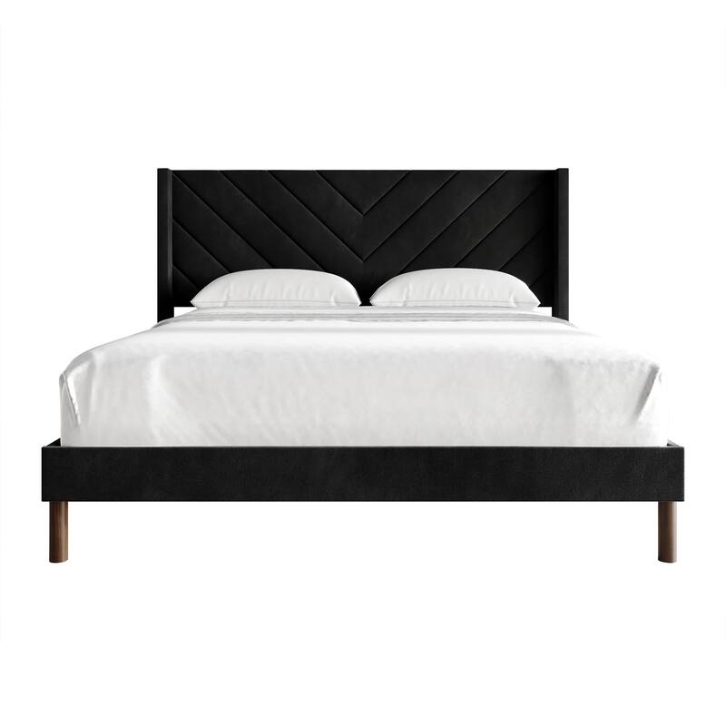 CraftPorch Shabby Chic Velvet Upholstered Bed - Black - Full